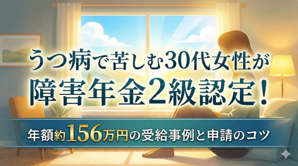 うつ病で苦しむ30代女性が障害年金2級認定！年額約156万円の受給事例と申請のコツ