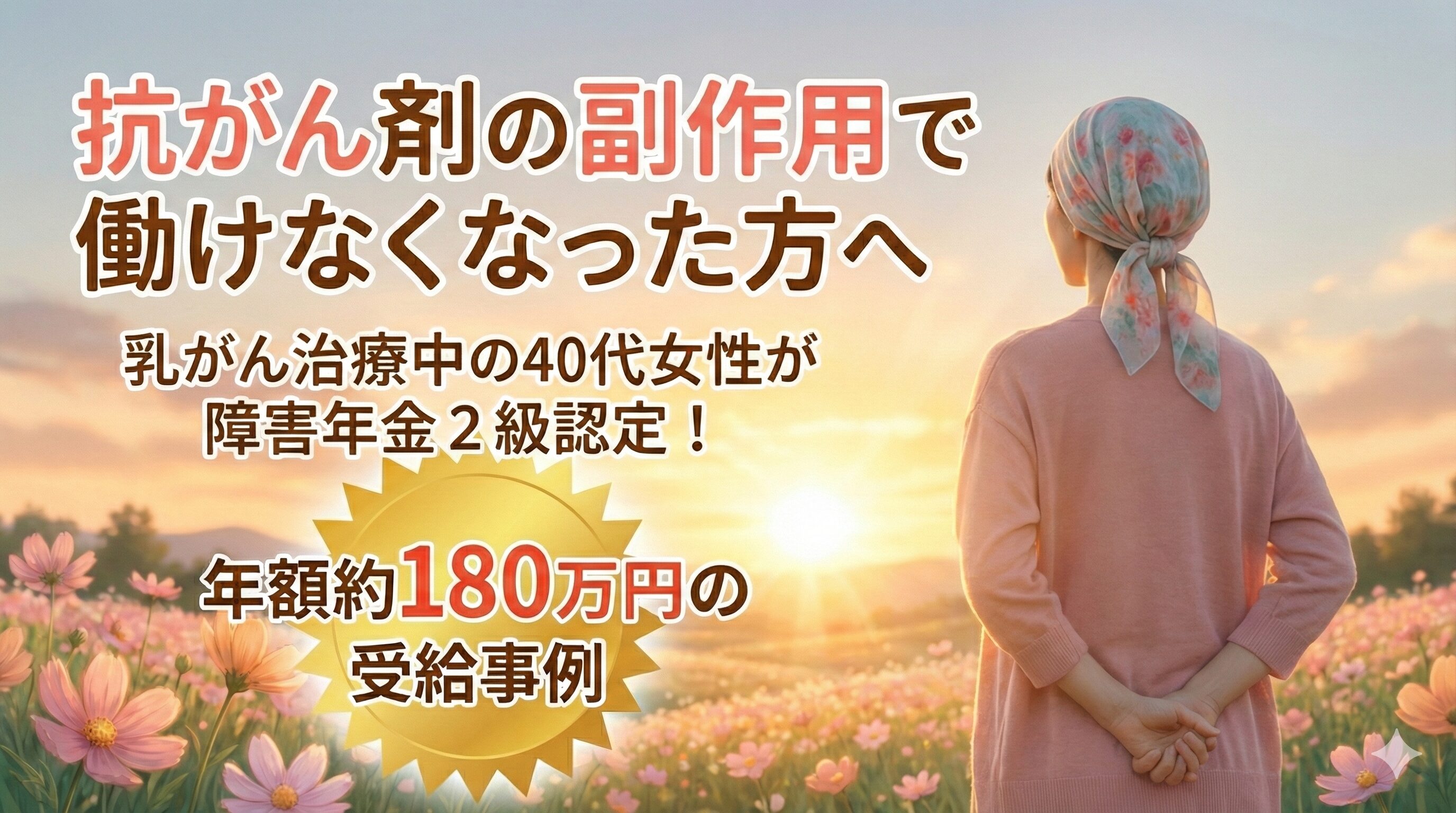 抗がん剤の副作用で働けなくなった方へ｜乳がん治療中の40代女性が障害年金2級認定！年額約180万円の受給事例