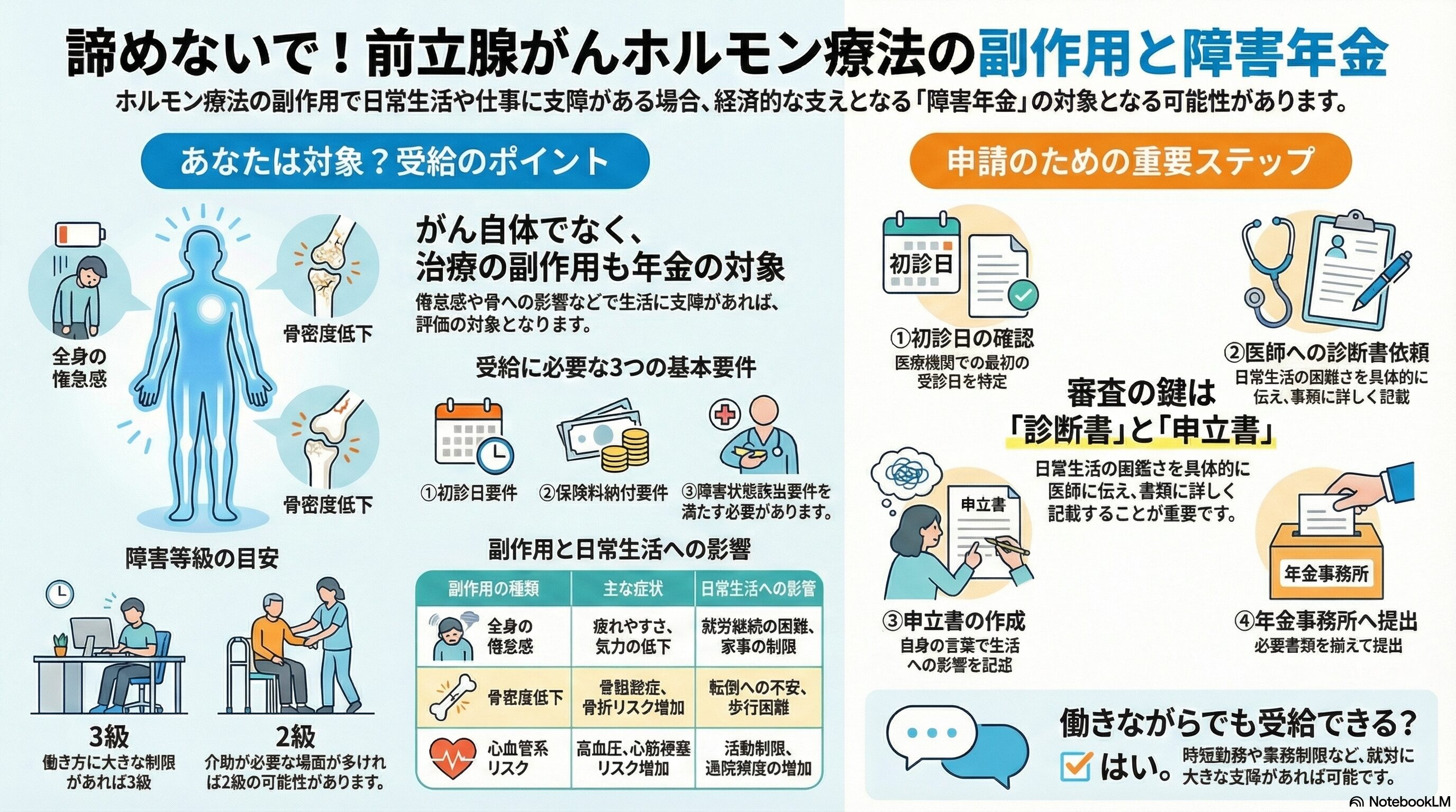 まとめ：前立腺がんホルモン療法の副作用で障害年金受給条件と申請のポイント