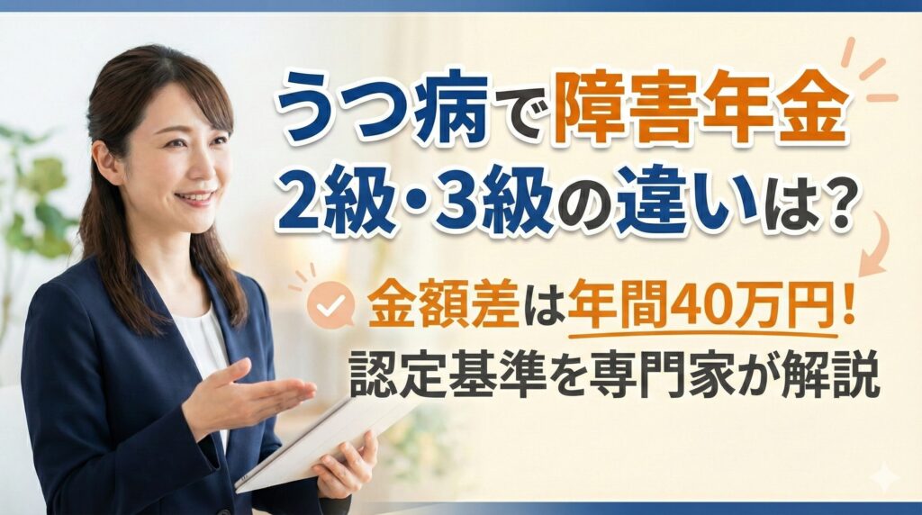 うつ病で障害年金2級3級の違いは金額差は年間40万円!認定基準を専門家が解説