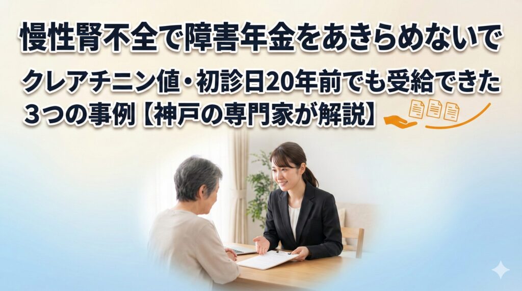 慢性腎不全で障害年金をあきらめないで｜クレアチニン値・初診日20年前でも受給できた3つの事例【神戸の専門家が解説】