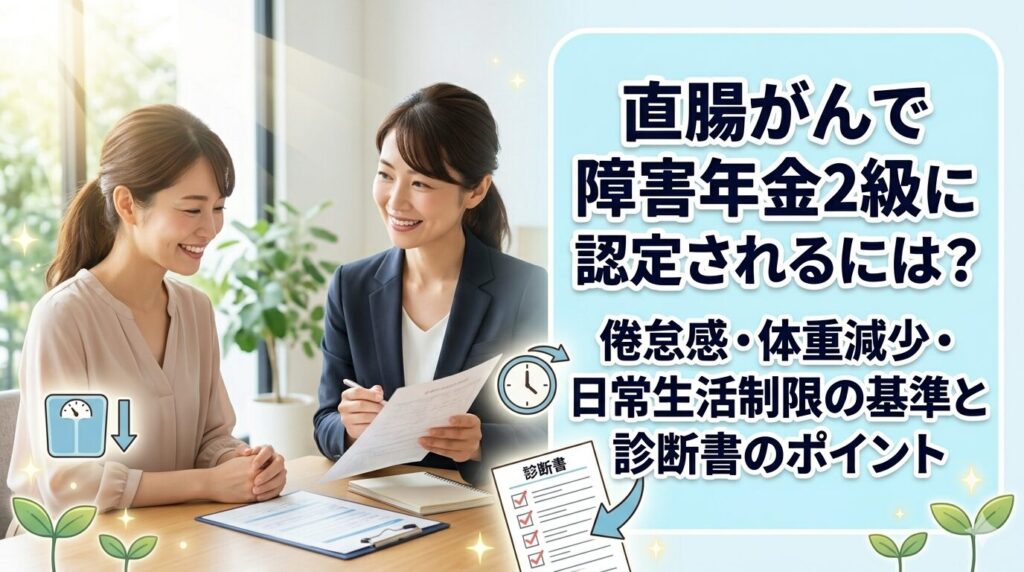 直腸がんで障害年金2級に認定されるには？倦怠感・体重減少・日常生活制限の基準と診断書のポイントを社労士が解説【神戸・兵庫】