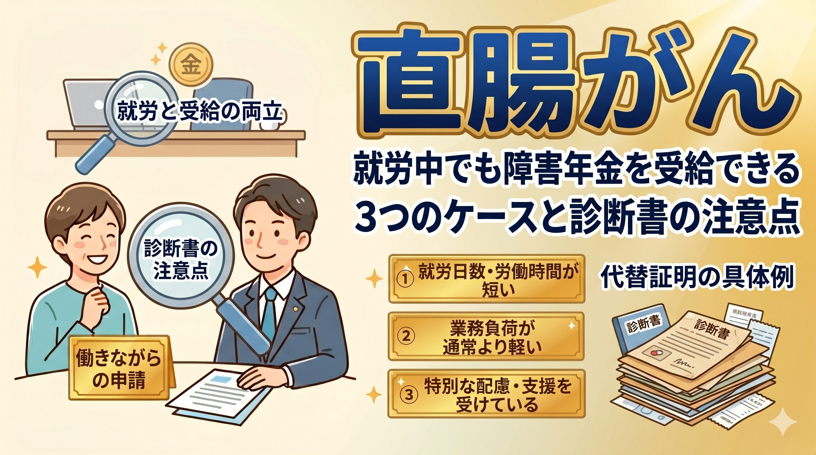 直腸がん｜就労中でも障害年金を受給できる3つのケースと診断書の注意点