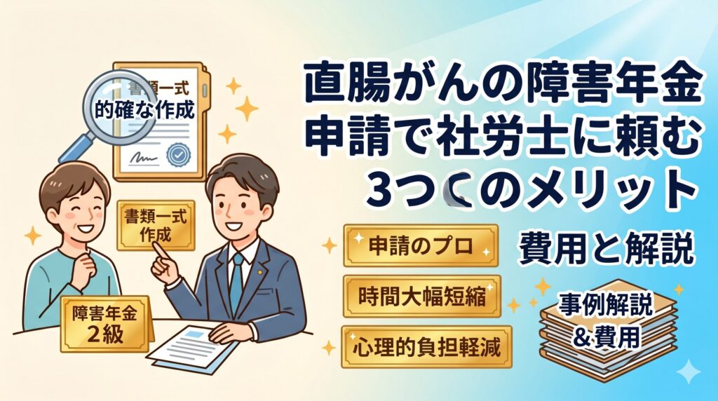 直腸がんの障害年金申請で社労士に頼む3つのメリット｜費用と事例を解説