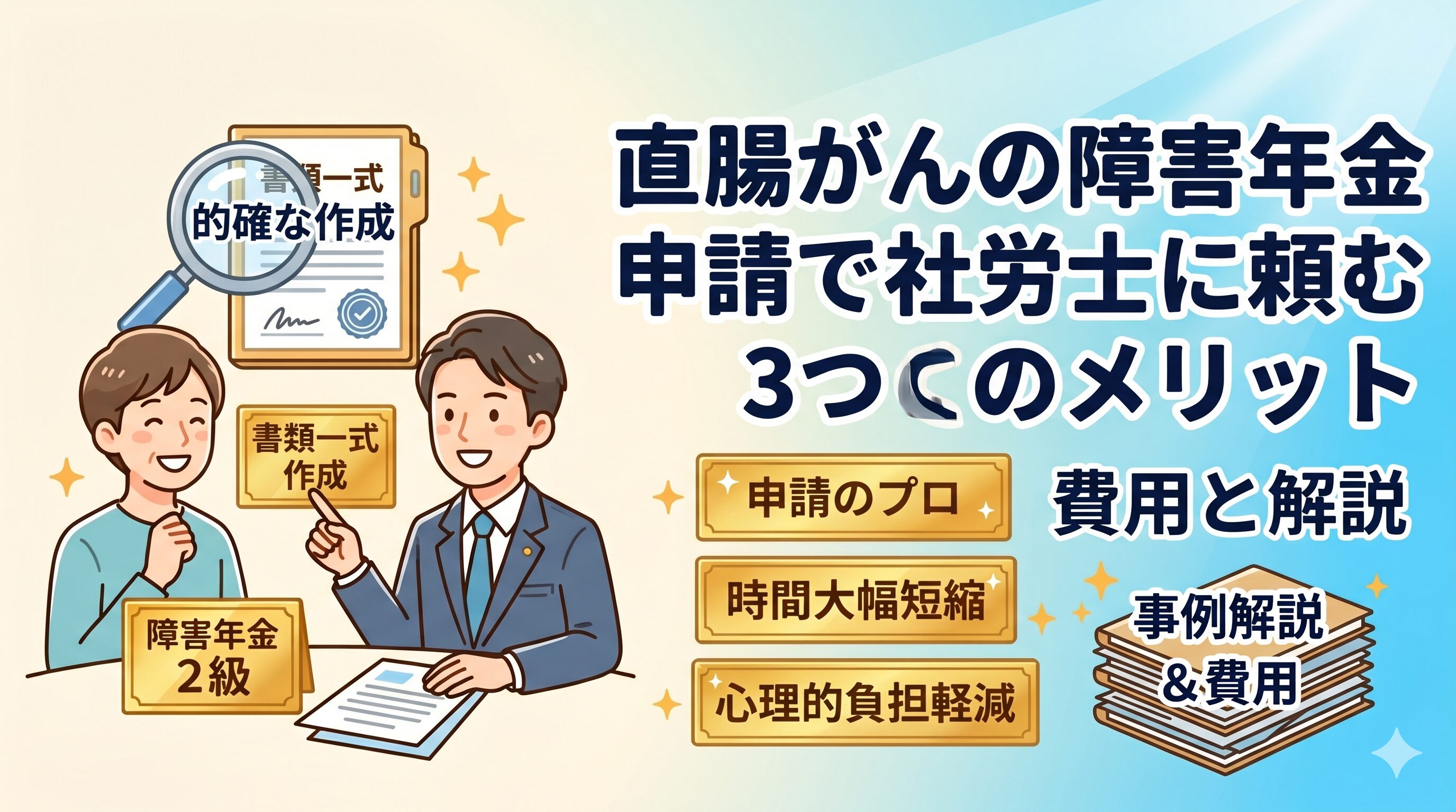 直腸がんの障害年金申請で社労士に頼む3つのメリット｜費用と事例を解説