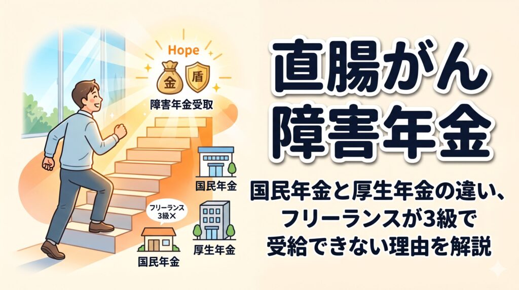 直腸がん障害年金｜国民年金と厚生年金の違い、フリーランスが3級で受給できない理由を解説