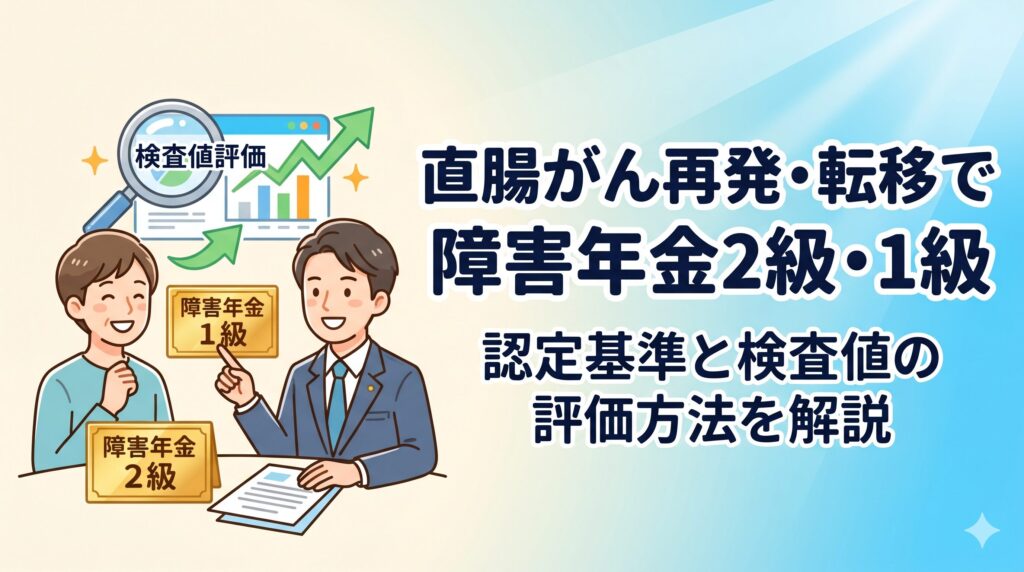 直腸がん再発・転移で障害年金2級・1級｜認定基準と検査値の評価方法を解説