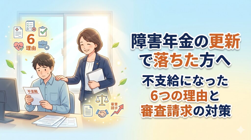障害年金の更新で落ちた方へ｜不支給になった6つの理由と審査請求の対策【神戸の社労士】