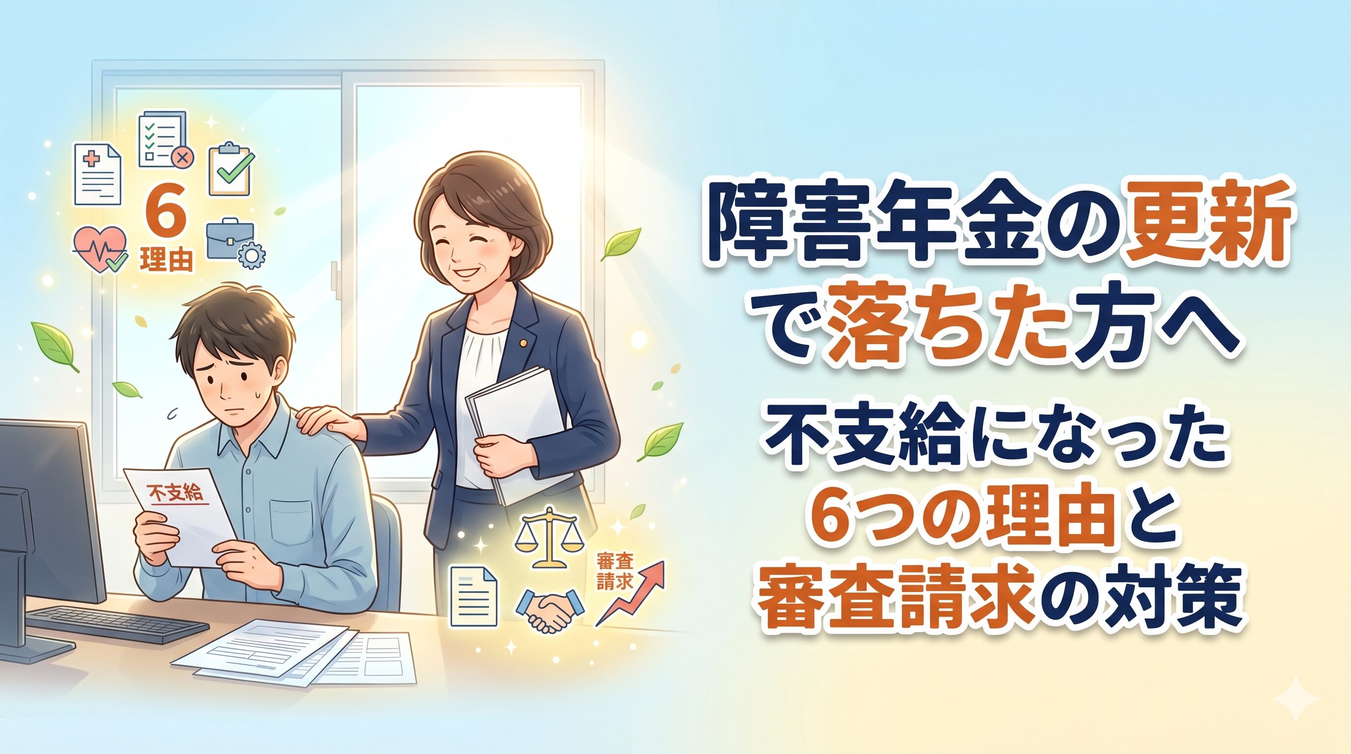 障害年金の更新で落ちた方へ｜不支給になった6つの理由と審査請求の対策【神戸の社労士】