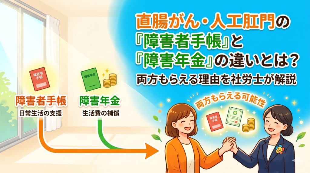 直腸がん・人工肛門の「障害者手帳」と「障害年金」の違いとは？両方もらえる理由を社労士が解説